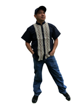 Load image into Gallery viewer, Handmade Men's Traditional Navy Blue Mexican Guayabera - Small Medium Large XL
