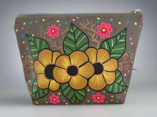 Load image into Gallery viewer, Hand Painted Floral Mexican Cosmetic Bag - Vegan Cruelty Free Makeup Bag - Bohemian Cosmetic Bag - Bolsa Cosmetica - Artesanias