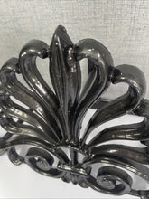Load image into Gallery viewer, Decorative Black Metal Wall Shelf Bracket Scroll Floral Fan Design 20.5” Wide