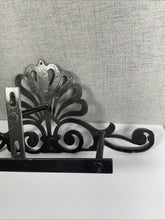 Load image into Gallery viewer, Decorative Black Metal Wall Shelf Bracket Scroll Floral Fan Design 20.5” Wide
