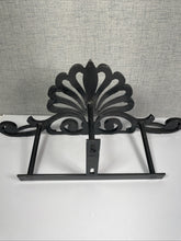 Load image into Gallery viewer, Decorative Black Metal Wall Shelf Bracket Scroll Floral Fan Design 20.5” Wide