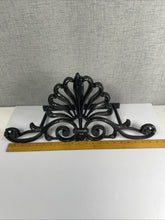 Load image into Gallery viewer, Decorative Black Metal Wall Shelf Bracket Scroll Floral Fan Design 20.5” Wide