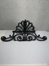 Load image into Gallery viewer, Decorative Black Metal Wall Shelf Bracket Scroll Floral Fan Design 20.5” Wide