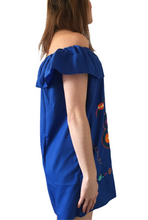 Load image into Gallery viewer, Handmade Women's Off the Shoulder Blue Embroidered Mexican Dress - Size Medium - Oaxaca, Mexico - Artesanias Mexicanas - Bordados Mexicanos