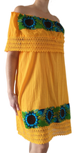 Load image into Gallery viewer, Handmade Women's Yellow Off the Shoulder Embroidered Mexican Dress - Size Medium - Mexican Wedding - Mexican Fiesta Dress - Vestido Bordado