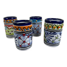 Load image into Gallery viewer, Set of 4 Handmade Mexican Talavera Pottery Shot Glasses - 2oz - Tequila
