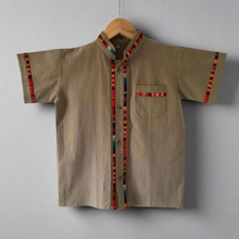Load image into Gallery viewer, Boy's Traditional Handmade Mexican Guayabera Shirt - Brown