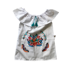 Load image into Gallery viewer, Girls Mexican Dress - Embroidered Girls Dress - Girls Mexican Fiesta Dress - White Mexican Dress - Vestiditio Bordado Artesanal