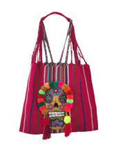 Load image into Gallery viewer, Handmade Embroidered Mexican Sugar Skull Tote Bag - Hand Woven Cotton Bag - Dia de los Muertos Tote Bag - Catrina Mexicana - Artesanias