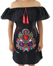 Load image into Gallery viewer, Women's Handmade Off the Shoulder Embroidered Mexican Dress - Vestido Mexicano
