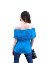 Load image into Gallery viewer, Women's Handmade Off the Shoulder Mexican Peasant Blouse - Size Medium - Yellow Mexican Blouse - Black Mexican Blouse - Blusa Artesanal
