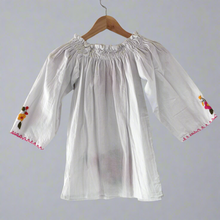Load image into Gallery viewer, Women's Handmade Off the Shoulder Hand Embroidered Floral Mexican Blouse - Size Small - Traditional Mexican Top - Blusa Artesanal Mexiana
