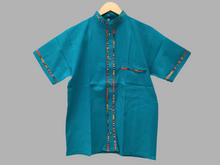 Load image into Gallery viewer, Handmade Men's Traditional Teal Mexican Guayabera - Size Small Medium Large XL