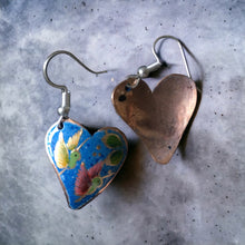 Load image into Gallery viewer, Handmade Mexican Copper Heart Earrings - Hand Painted