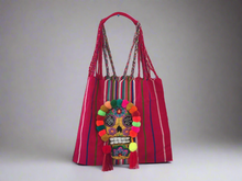 Load image into Gallery viewer, Handmade Embroidered Mexican Sugar Skull Tote Bag - Hand Woven Cotton Bag - Dia de los Muertos Tote Bag - Catrina Mexicana - Artesanias