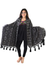 Load image into Gallery viewer, Handmade Traditional Woven Black & White Mexican Rebozo Scarf - Shawl Wrap