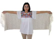Load image into Gallery viewer, Handmade Beige & White Mexican Rebozo Scarf - Shawl Wrap