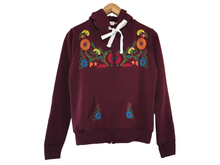 Load image into Gallery viewer, Women's Maroon Red Floral Embroidered Mexican Sweatshirt