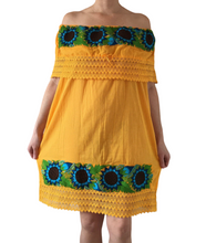 Load image into Gallery viewer, Handmade Women's Yellow Off the Shoulder Embroidered Mexican Dress - Size Medium - Mexican Wedding - Mexican Fiesta Dress - Vestido Bordado