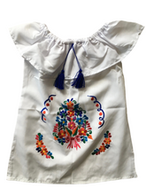Load image into Gallery viewer, Girls Mexican Dress - Embroidered Girls Dress - Girls Mexican Fiesta Dress - White Mexican Dress - Vestiditio Bordado Artesanal