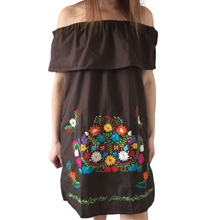 Load image into Gallery viewer, Women's Off the Shoulder Embroidered Brown Mexican Dress - Handmade in Oaxaca, Mexico - Size Medium - Mexican Fiesta - Mexican Wedding