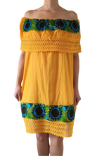 Load image into Gallery viewer, Handmade Women's Yellow Off the Shoulder Embroidered Mexican Dress - Size Medium - Mexican Wedding - Mexican Fiesta Dress - Vestido Bordado
