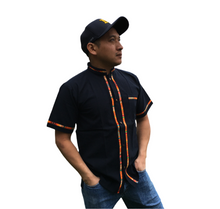 Load image into Gallery viewer, Handmade Men's Traditional Navy Blue Mexican Guayabera - Small Medium Large XL
