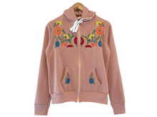 Load image into Gallery viewer, Women's Pink Floral Embroidered Mexican Sweatshirt -