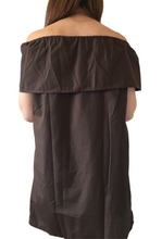 Load image into Gallery viewer, Women's Off the Shoulder Embroidered Brown Mexican Dress - Handmade in Oaxaca, Mexico - Size Medium - Mexican Fiesta - Mexican Wedding