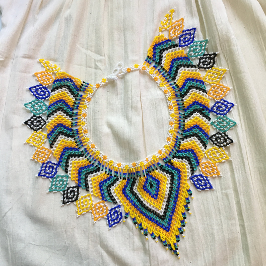 Handmade Mexican Huichol Bead Necklace - Huichol Folk Art Jewelry
