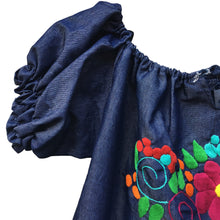 Load image into Gallery viewer, Handmade Women's Hand Embroidered Mexican Blouse - Chambray - Size Medium