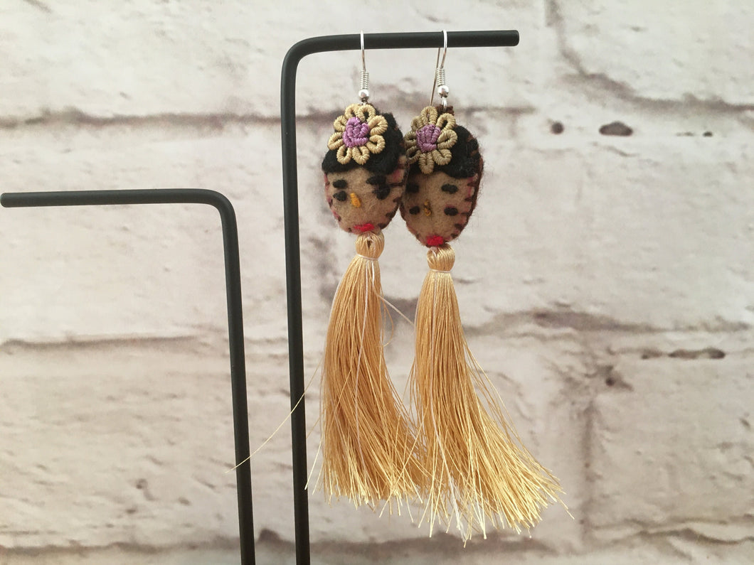 Handmade Mexican FridaTassel Earrings - Aretes de Frida Hechos a Mano en Mexico - Gift for Her - Mexican Folk Art Crafts - Mexican Jewelry