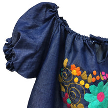 Load image into Gallery viewer, Handmade Women&#39;s Hand Embroidered Mexican Blouse - Chambray - Size Medium
