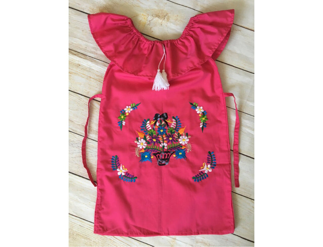 Girls Mexican Dress - Embroidered Girls Dress - Girls Mexican Fiesta Dress - Pink Mexican Dress - Vestiditio Bordado Artesanal