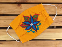 Load image into Gallery viewer, Handmade Floral Embroidered Mexican Face Mask - Blue Flower Fabric Face Mask - Cubrebocas Mexicanas - Topabocas - Hecho a Mano en Mexico
