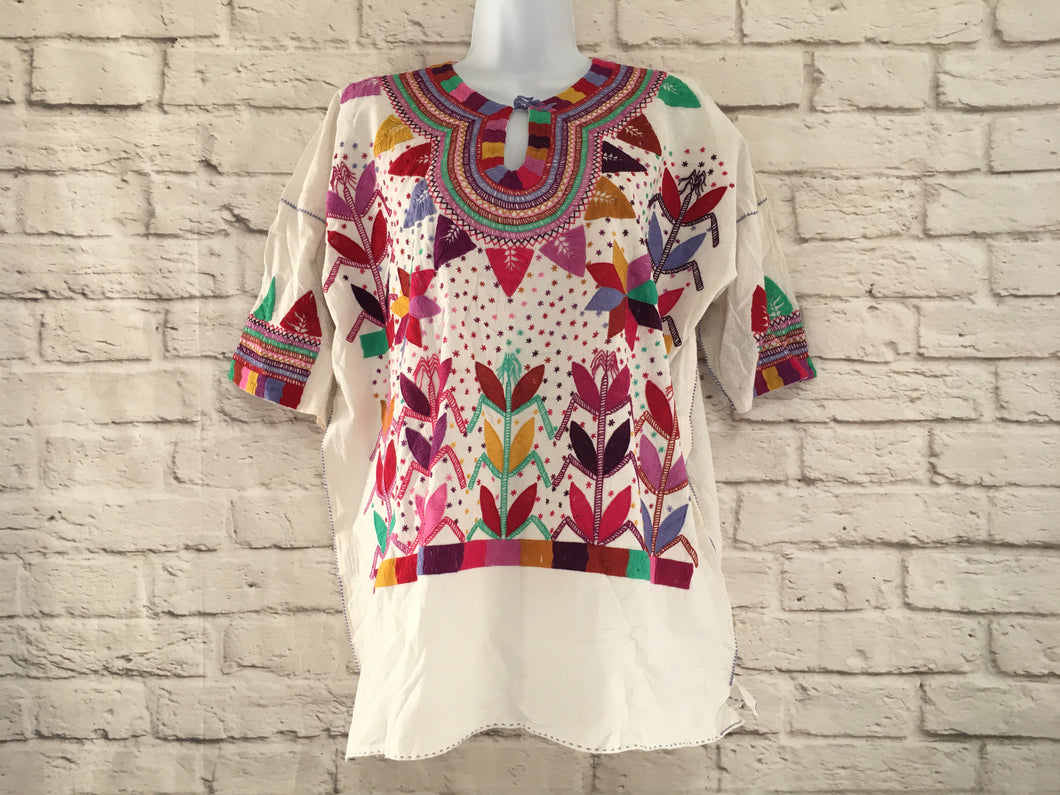 Women's Handmade Hand Embroidered Mexican Blouse - Size Large - Blusa Mazorca