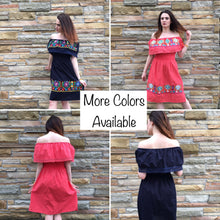 Load image into Gallery viewer, Handmade Women's Off the Shoulder Floral Embroidered Mexican Dress - Size Medium