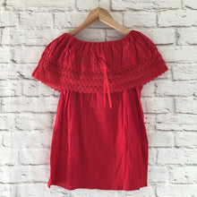 Load image into Gallery viewer, Women's Handmade Off the Shoulder Mexican Peasant Blouse - Size Medium - Yellow Mexican Blouse - Black Mexican Blouse - Blusa Artesanal