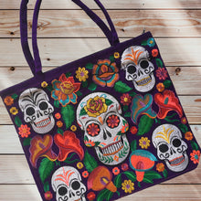Load image into Gallery viewer, Handmade Mexican Sugar Skull Embroidered Tote Bag - Women's Purses & Handbags