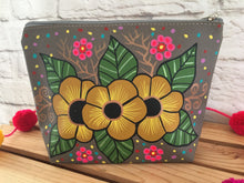 Load image into Gallery viewer, Hand Painted Floral Mexican Cosmetic Bag - Vegan Cruelty Free Makeup Bag - Bohemian Cosmetic Bag - Bolsa Cosmetica - Artesanias