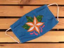 Load image into Gallery viewer, Handmade Floral Embroidered Mexican Face Mask - Blue Flower Fabric Face Mask - Cubrebocas Mexicanas - Topabocas - Hecho a Mano en Mexico