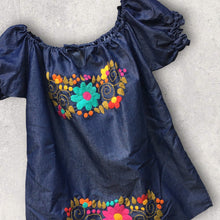 Load image into Gallery viewer, Handmade Women&#39;s Hand Embroidered Mexican Blouse - Chambray - Size Medium
