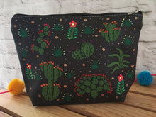 Load image into Gallery viewer, Hand Painted Cactus Succulent Mexican Cosmetic Bag - Vegan Cruelty Free Makeup Bag - Bohemian Cosmetic Bag - Bolsa Cosmetica - Artesanias