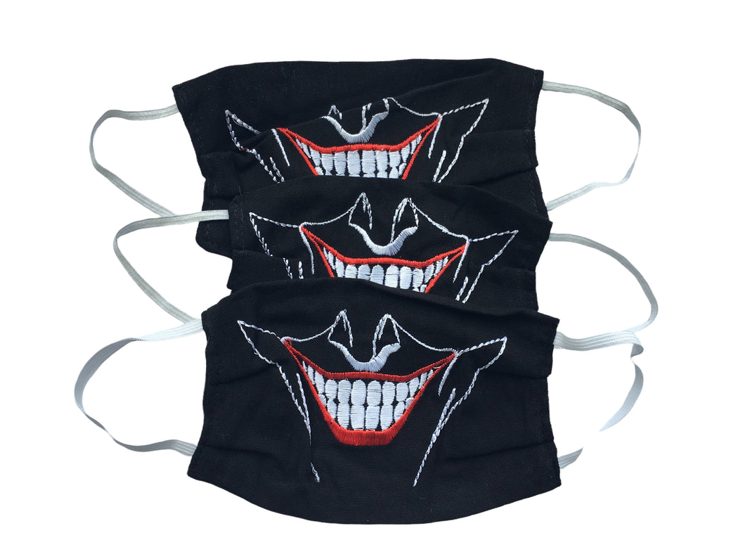 3 Pack of Handmade Mexican Embroidered Fabric Face Masks - Joker Face Mask