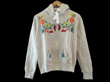 Load image into Gallery viewer, Women&#39;s Gray Floral Embroidered Mexican Sweatshirt - Embroidered Mexican Hoodie with a Zipper - Sudadera Bordada Mexicana

