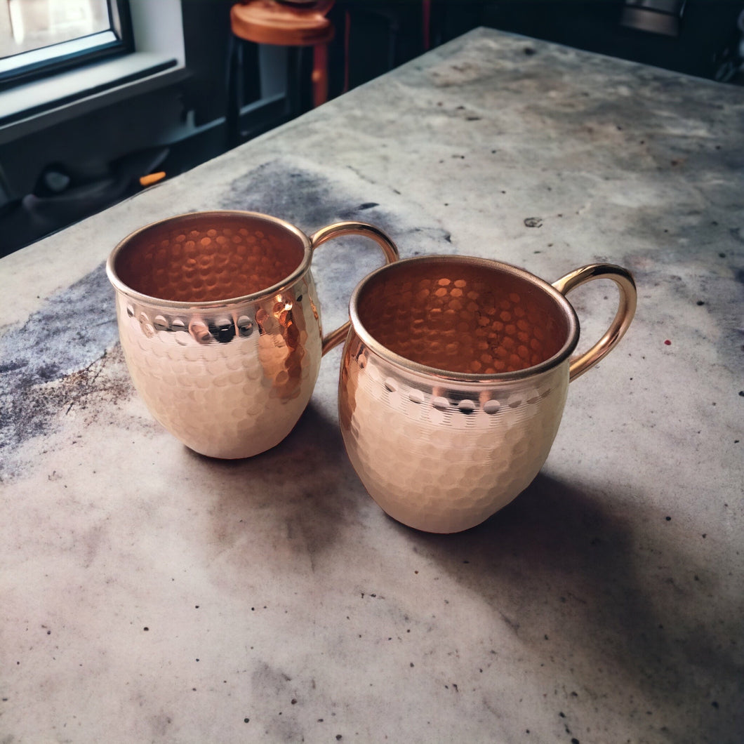 Set of 2 Handmade Hammered Mexican Copper Mugs - 12oz / 355ml - Moscow Mule