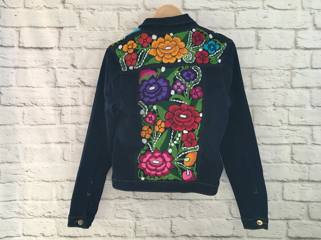 Handmade Embroidered Mexican Denim Jean Jacket - Size Medium - Chamarra Bordada