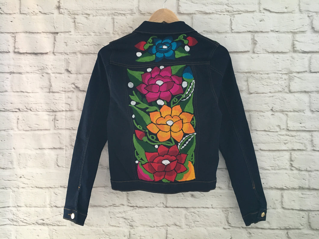 Handmade Embroidered Mexican Denim Jean Jacket - Size Small - Chamarra Bordada