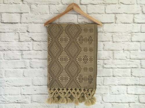 Handmade Traditional Woven Beige & Brown Mexican Rebozo Scarf - Shawl Wrap