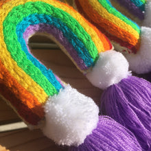Load image into Gallery viewer, Handmade Hand Embroidered Mexican Felt Rainbow Arcoiris Pom Pom